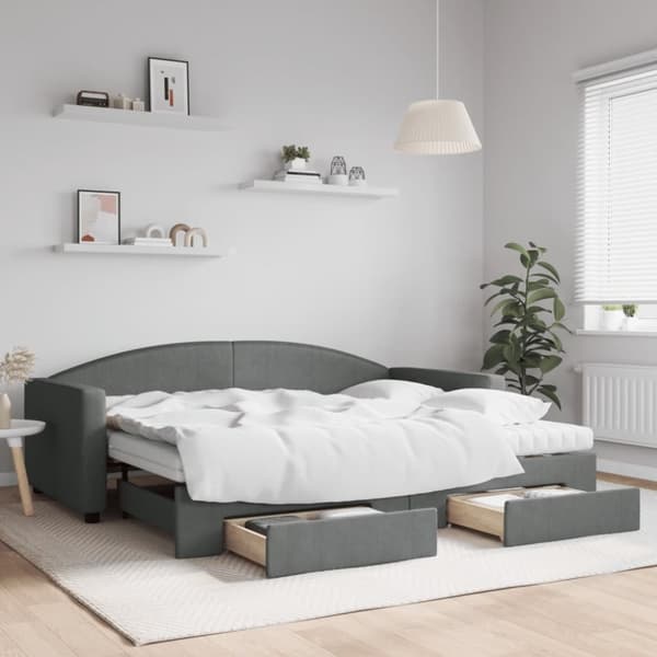 vidaXL daybed med udtræk og skuffer 90x200 cm stof mørkegrå
