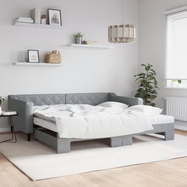 vidaXL daybed med udtræk og madras 100x200 cm stof lysegrå