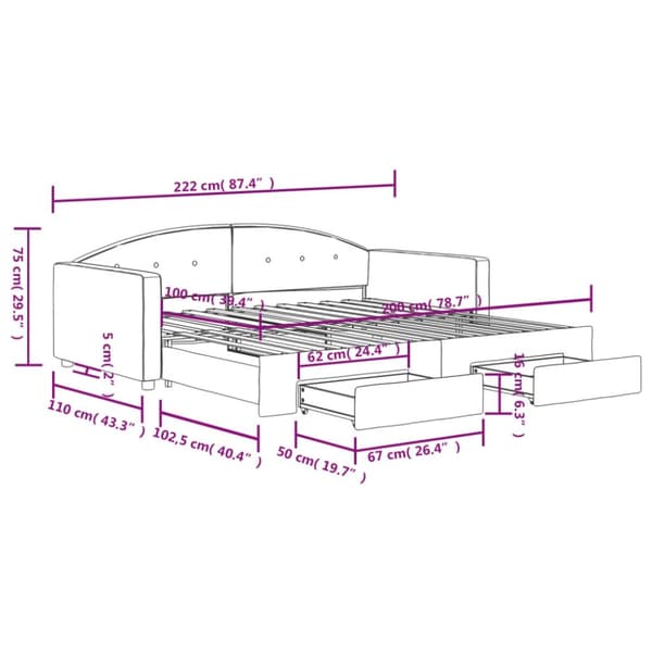 vidaXL Dagbädd utdragbar med lådor rosa 100x200 cm sammet