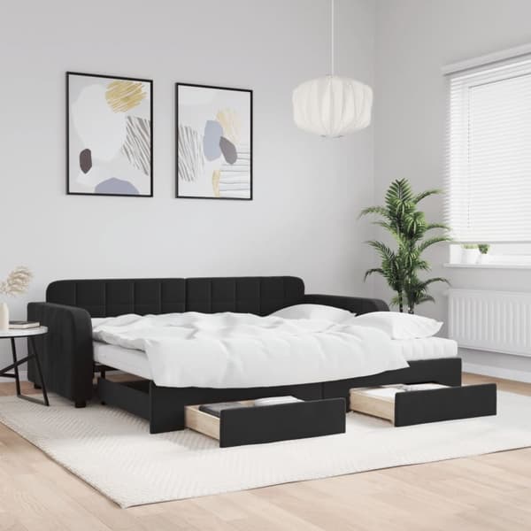 vidaXL daybed med udtræk og skuffer 90x190 cm velour sort
