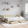 Miniatyrbillede 1 af 11: vidaXL daybed med udtræk og skuffer 80x200 cm stof cremefarvet