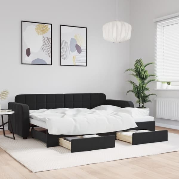 vidaXL daybed med udtræk og skuffer 80x200 cm velour sort
