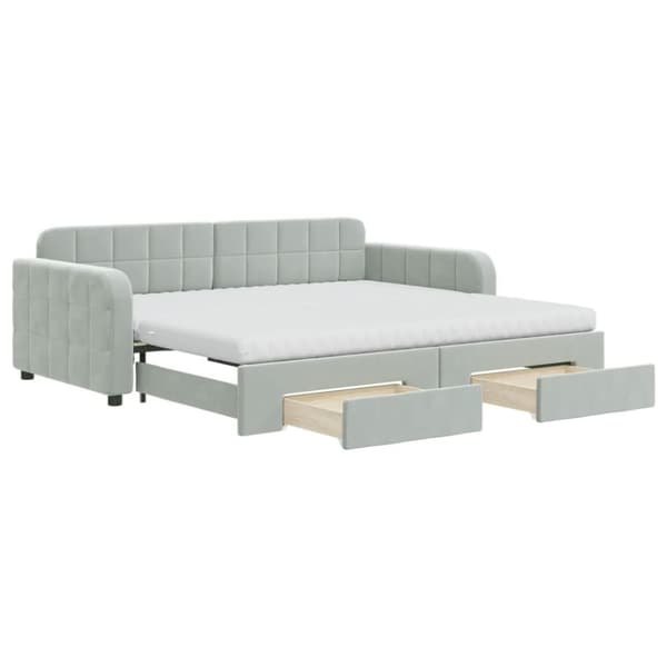vidaXL daybed med udtræk og skuffer 90x190 cm velour lysegrå