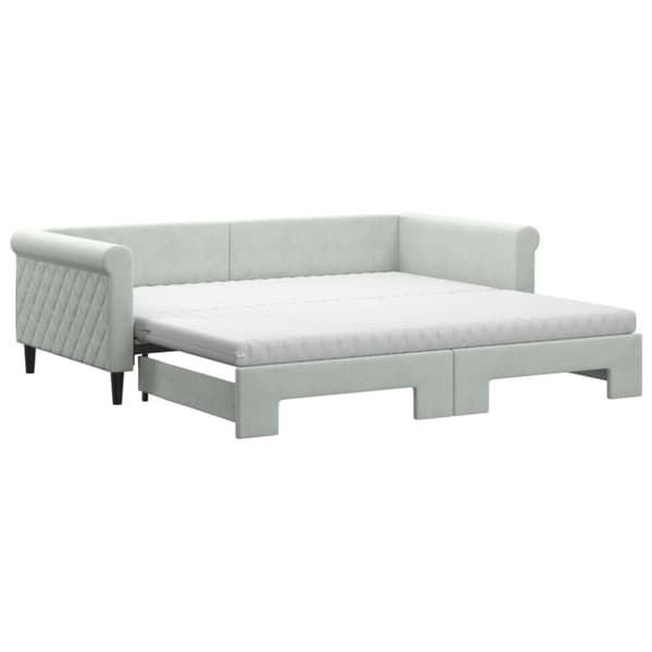 vidaXL daybed med udtræk og madras 100x200 cm velour lysegrå