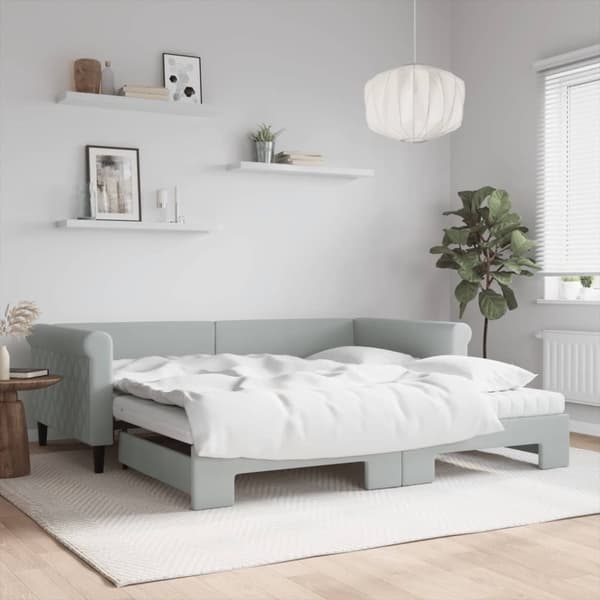 vidaXL daybed med udtræk og madras 100x200 cm velour lysegrå