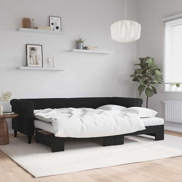 vidaXL daybed med udtræk og madras 80x200 cm velour sort