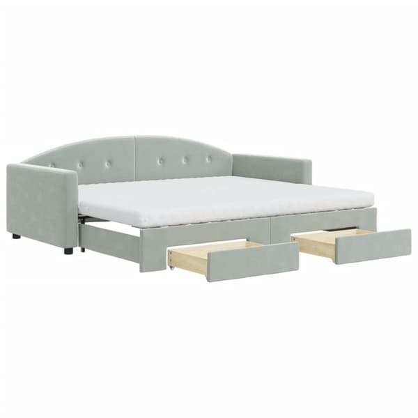 vidaXL daybed med udtræk og skuffer 90x190 cm velour lysegrå