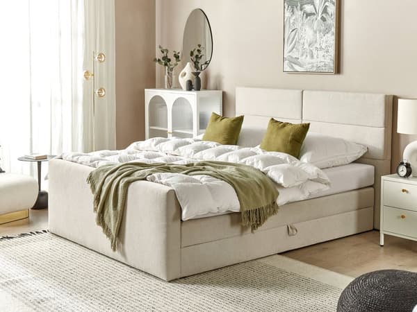 Dobbeltseng med oppbevaring 180 x 200 cm Beige møbeltrekk med fjærmadrass Elegant