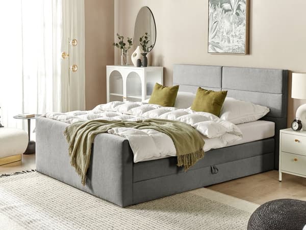 Dobbeltseng med oppbevaring 180 x 200 cm Grått møbeltrekk med fjærmadrass Elegant
