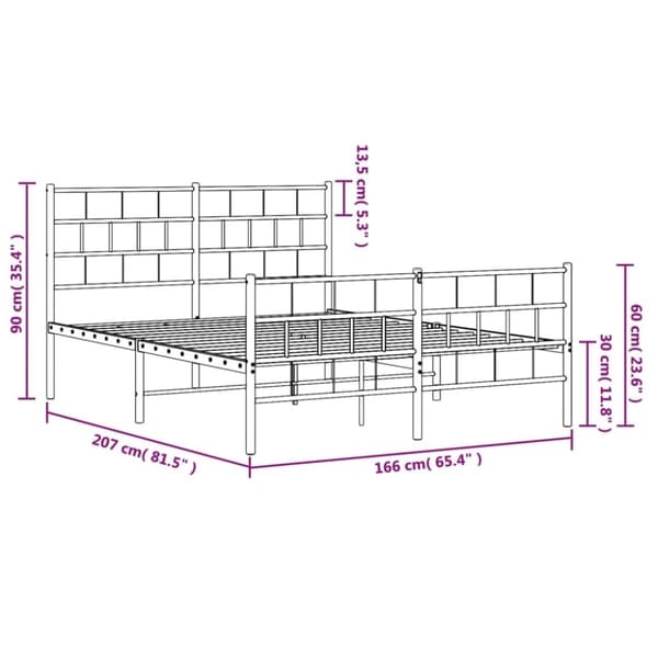 vidaXL Sengeramme i metall uten madrass med fotgavl svart 160x200 cm