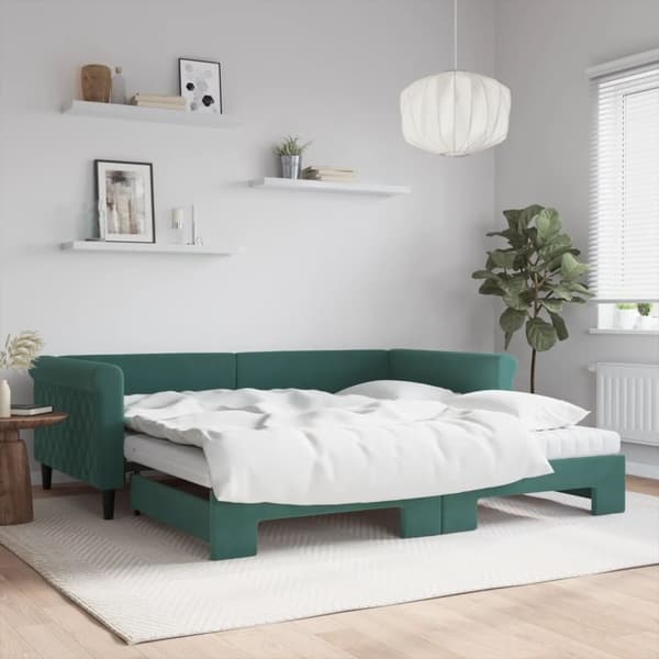 vidaXL Dagbädd utdragbar och madrasser mörkgrön 100x200 cm sammet