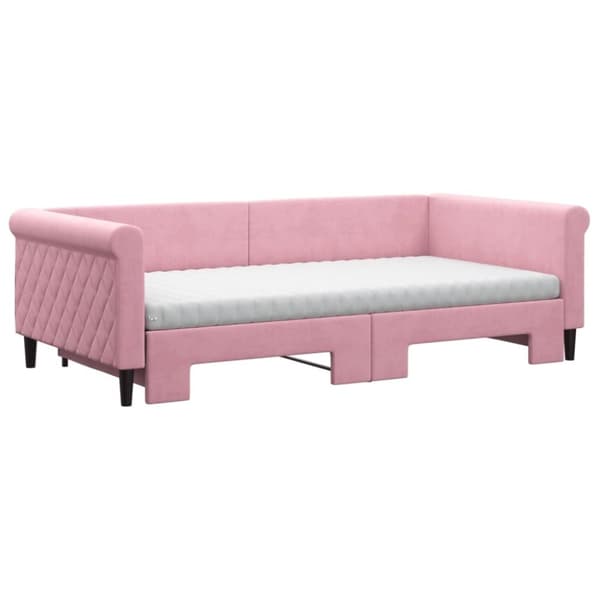 vidaXL Dagbädd utdragbar och madrasser rosa 100x200 cm sammet