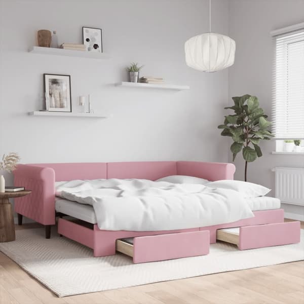 vidaXL Dagbädd utdragbar med lådor rosa 100x200 cm sammet