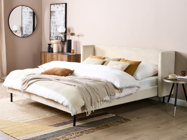 Sengeramme Beige Fløyel Svarte ben 180 x 200 cm Sengegavl Klassisk design Dobbeltseng Soverom