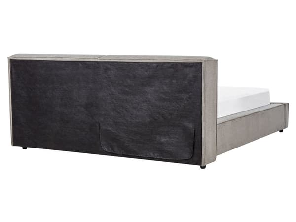 Polstret seng i grått stoff med spileramme 160 x 200 cm høy vattert sengegavl Retrodesign Dobbeltseng Soverom Innredning Møbler