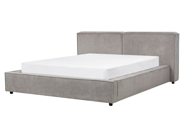 Polstret seng i grått stoff med spileramme 160 x 200 cm høy vattert sengegavl Retrodesign Dobbeltseng Soverom Innredning Møbler