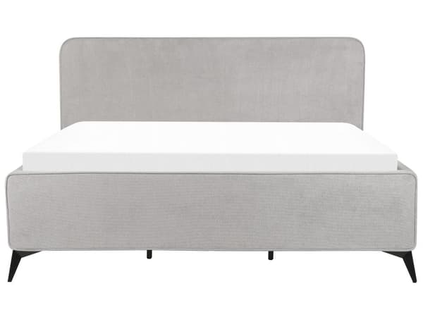 Sengeramme Lysegrå polyester møbeltrekk svart metall ben 180 x 200 cm lamell med Wingback hodegjerde soverom Klassisk minimalistisk