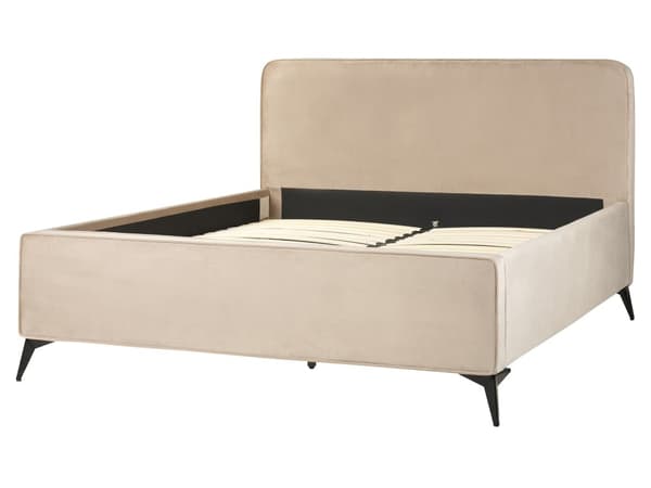 Sengeramme Taupe fløyel møbeltrekk svart metall ben 160 x 200 cm lamell med Wingback hodegjerde soverom klassisk minimalistisk