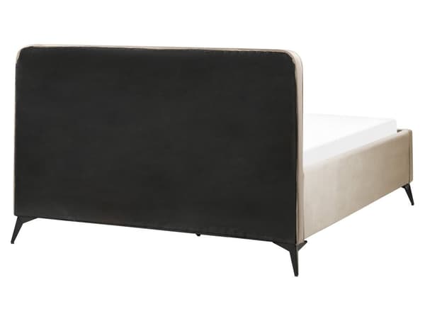 Sengeramme Taupe fløyel møbeltrekk svart metall ben 160 x 200 cm lamell med Wingback hodegjerde soverom klassisk minimalistisk
