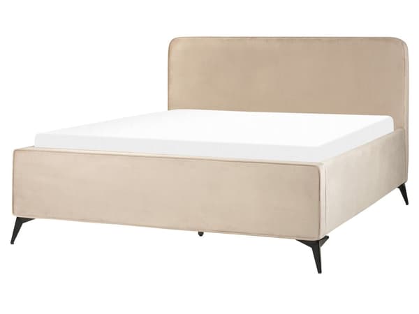 Sengeramme Taupe fløyel møbeltrekk svart metall ben 160 x 200 cm lamell med Wingback hodegjerde soverom klassisk minimalistisk