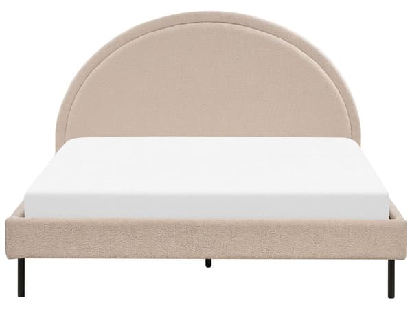 Seng Beige Bouclé polstret spileramme 160 x 200 cm høy rund sengegavl Retro soveromsmøbler utstyr