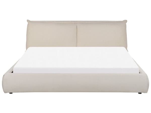 Seng Beige Stof 160 x 200 cm Moderne Dobbeltseng To Mands Seng Lav Sengeramme Minimalistisk Design