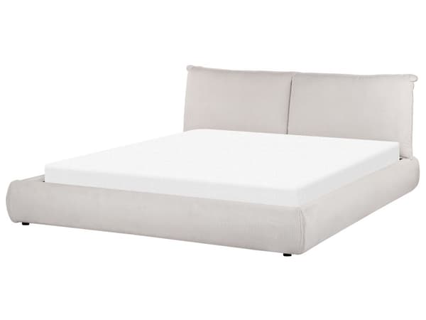 Seng Beige Fløjl 180 x 200 cm Moderne Dobbeltseng Stof To Mands Seng Lav Sengeramme Minimalistisk Design