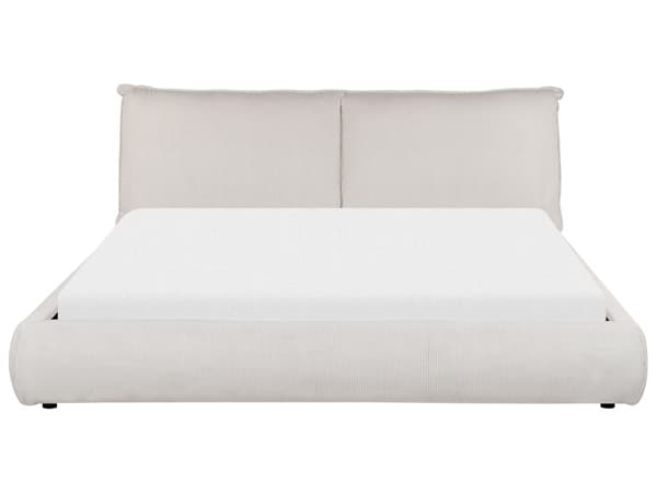 Seng Beige Fløjl 180 x 200 cm Moderne Dobbeltseng Stof To Mands Seng Lav Sengeramme Minimalistisk Design
