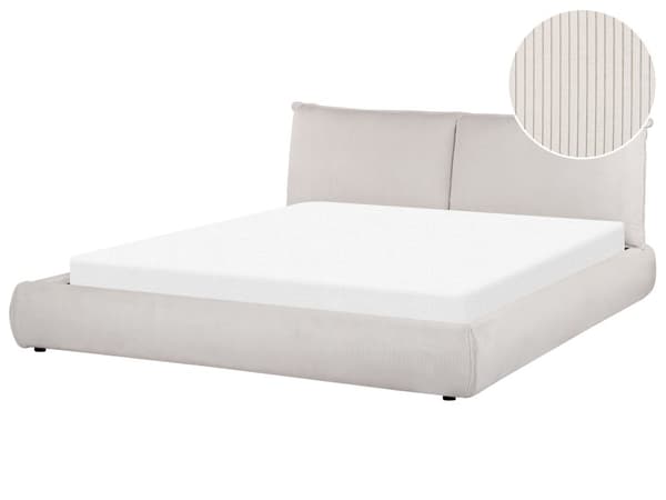 Seng Beige Fløjl 180 x 200 cm Moderne Dobbeltseng Stof To Mands Seng Lav Sengeramme Minimalistisk Design