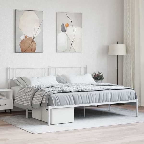 vidaXL Metallinen sängynrunko päädyllä valkoinen 200x200 cm