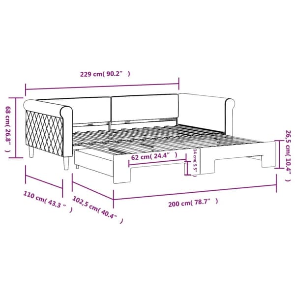 vidaXL Dagbädd utdragbar rosa 100x200 cm sammet