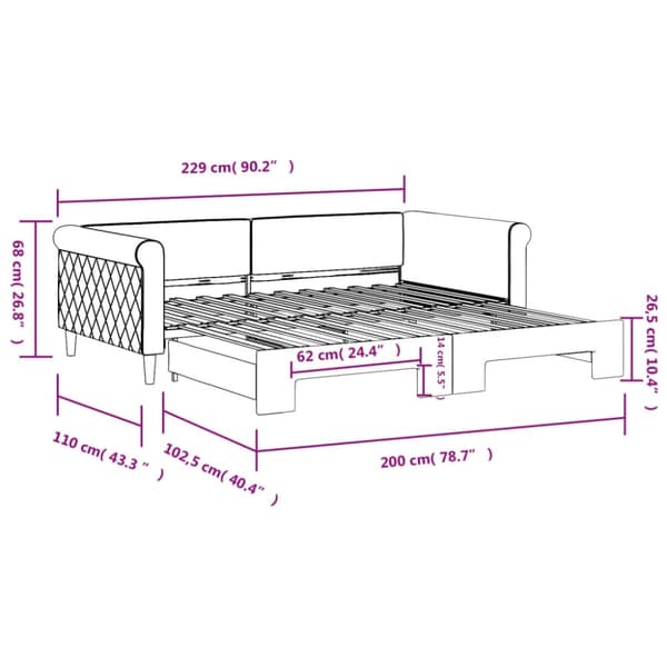 vidaXL Dagbädd utdragbar blå 100x200 cm sammet