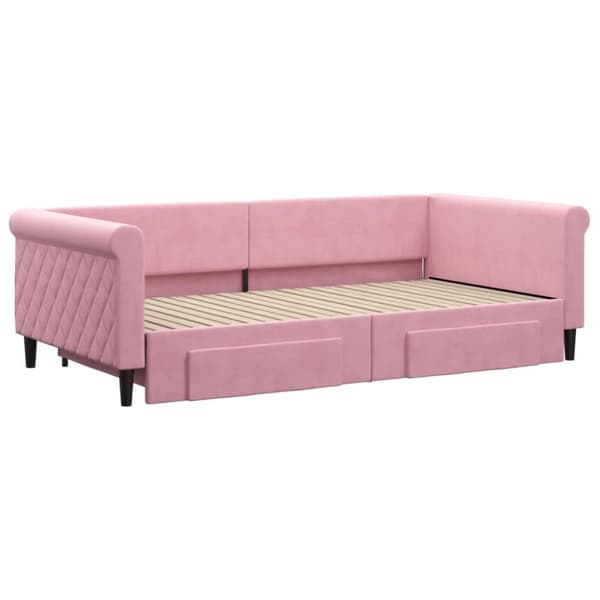 vidaXL daybed med udtræk og skuffer 100x200 cm velour lyserød