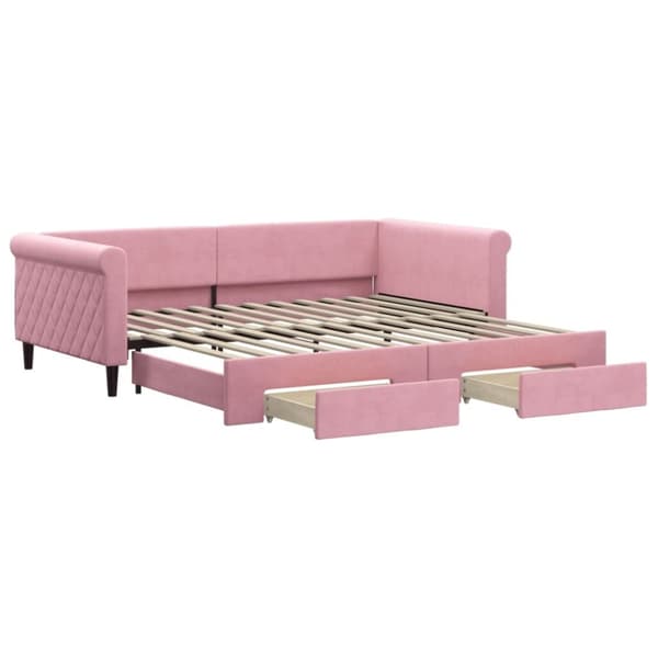 vidaXL daybed med udtræk og skuffer 100x200 cm velour lyserød