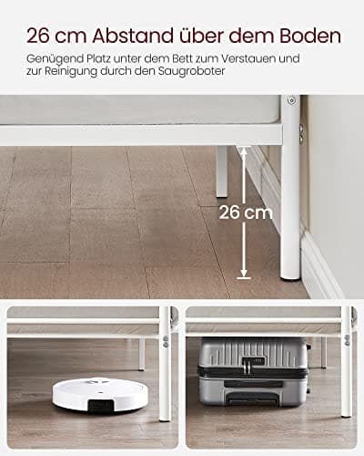 Vasagle dobbeltseng stel metal sengeramme passer til 140 x 190 cm madras, hvid