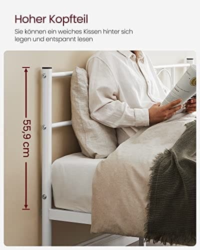 Vasagle dobbeltseng stel metal sengeramme passer til 140 x 190 cm madras, hvid