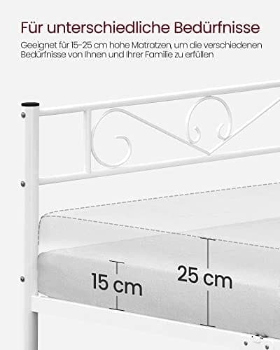 Vasagle dobbeltseng stel metal sengeramme passer til 140 x 190 cm madras, hvid