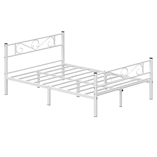 Vasagle dobbeltseng stel metal sengeramme passer til 140 x 190 cm madras, hvid