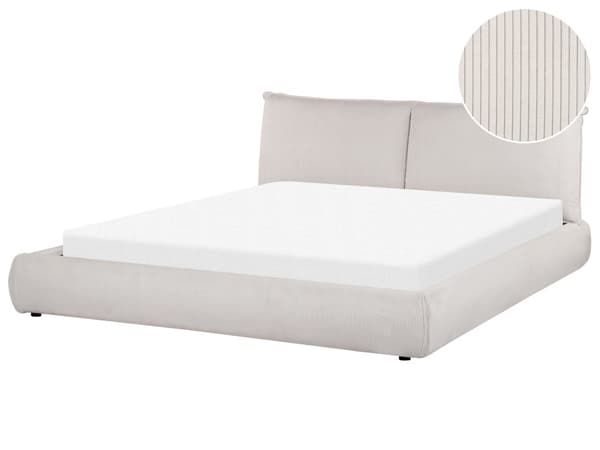 Vattensäng Beige Manchesterklädsel 180 x 200 cm med madrass med tjock vadderad huvudgavel Fotgavel Modern stil Sovrum