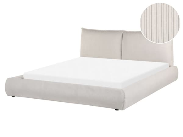 Vandseng lys beige 160 x 200 cm standard fløjlspolstring polstret hovedgærde moderne