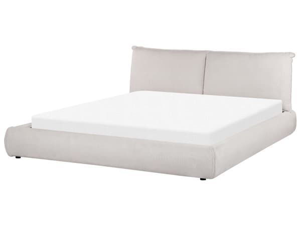 Vandseng lys beige 180 x 200 cm standard fløjlspolstring polstret hovedgærde moderne