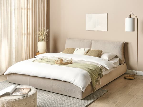 Vattensäng Beige Polyestertyg Klädsel 180 x 200 cm med Madrass med Tjock Vadderad Huvudgavel Fotgavel Klassisk Stil Sovrum