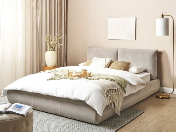 Vattensäng Taupe Manchesterklädsel 160 x 200 cm med madrass med tjock vadderad huvudgavel Fotbräda Modern stil Sovrum
