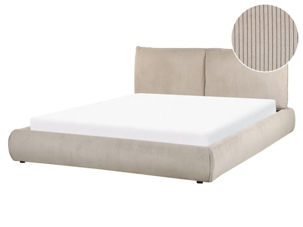 Vattensäng Taupe Manchesterklädsel 160 x 200 cm med madrass med tjock vadderad huvudgavel Fotbräda Modern stil Sovrum