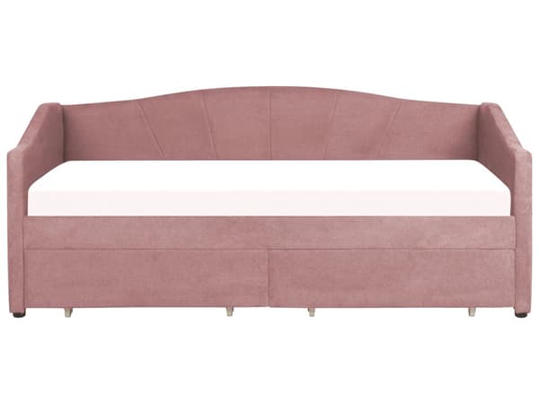 Daybed Rosa Stofftrekk med 2 skuffer spileramme 90 x 200 cm moderne enkeltseng gjesterom barneværelse ungdomsrom utstyr