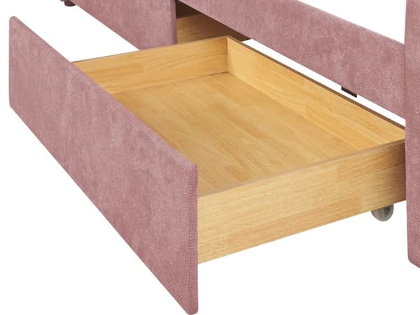 Daybed Rosa Stofftrekk med 2 skuffer spileramme 90 x 200 cm moderne enkeltseng gjesterom barneværelse ungdomsrom utstyr