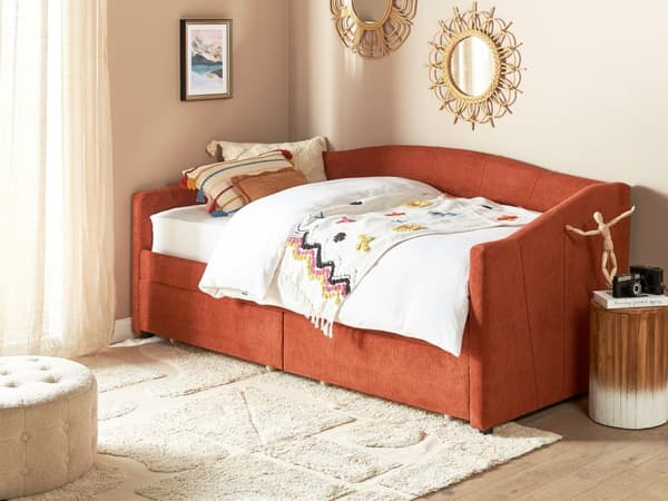 Daybed Rød Stofftrekk med 2 skuffer Spileramme 90 x 200 cm Moderne Enkeltseng Gjesterom Barnerom Ungdomsrom Utstyr