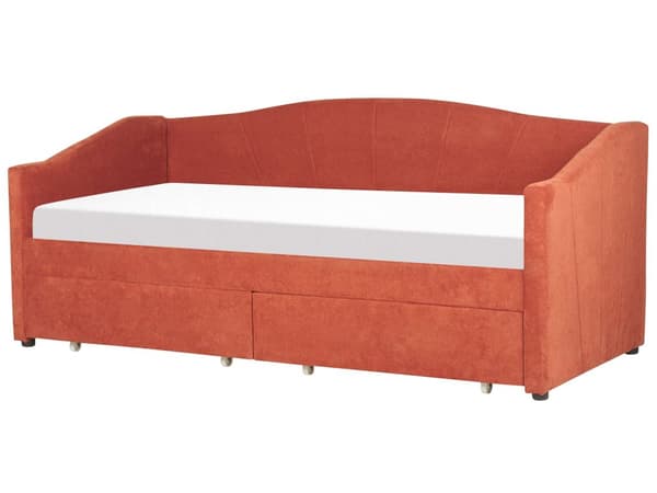 Daybed Rød Stofftrekk med 2 skuffer Spileramme 90 x 200 cm Moderne Enkeltseng Gjesterom Barnerom Ungdomsrom Utstyr