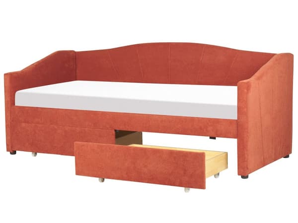 Daybed Rød Stofftrekk med 2 skuffer Spileramme 90 x 200 cm Moderne Enkeltseng Gjesterom Barnerom Ungdomsrom Utstyr
