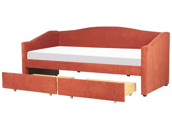 Daybed Rød Stofftrekk med 2 skuffer Spileramme 90 x 200 cm Moderne Enkeltseng Gjesterom Barnerom Ungdomsrom Utstyr